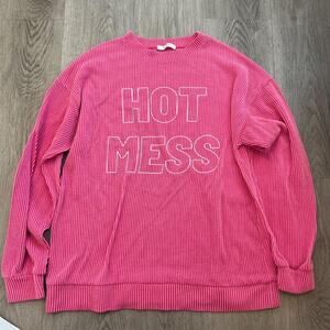 Hot mess pink ribbed crewneck